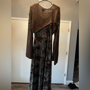 Thorn and fable brown knit shrug and maxi dress never worn